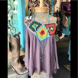 Judith March brown rayon crepe poncho embroidered